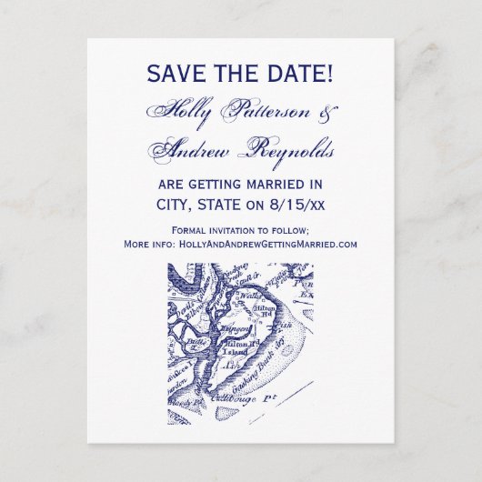 ヒルトンヘッドアイランドSC ヴィンテージマップ ネイビーブルー 案内ポストカード (正面)