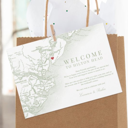 ヒルトンヘッドセージ結婚グリーンのウェルカム旅程 サンキューカード