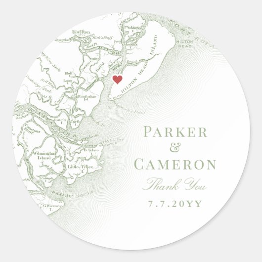 ヒルトンヘッドSCマップエレガントセージ結婚式の引き出物 ラウンドシール (正面)