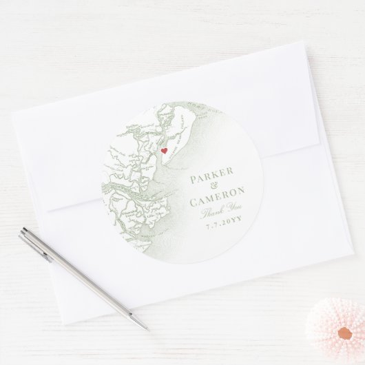 ヒルトンヘッドSCマップエレガントセージ結婚式の引き出物 ラウンドシール (封筒)