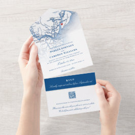 ヒルトンヘッドSCマップエレガントネイビー結婚ズ オールインワン招待状