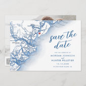 ヒルトンモダンヘッドサウスカロライナの地図結婚ズ セーブザデート (正面/裏面)