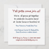 ヒルビリーパーティー!ジャン・オーバーオール・プレイドとダクトテープ 招待状 (裏面)