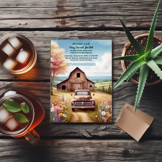ヒルビリー素朴カントリーサイド結婚式招待状 招待状