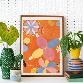 ヒルマフクリントオレンジ抽象芸術アートプリント ポスター