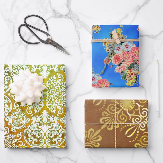 ヒルローズ金ゴールド、ウッドベリー&フローラサンプラー ラッピングペーパーシート (正面)