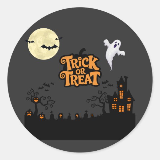 ヒル幽霊のよく出る | クラシックハロウィーンハウスシルエット ラウンドシール (正面)