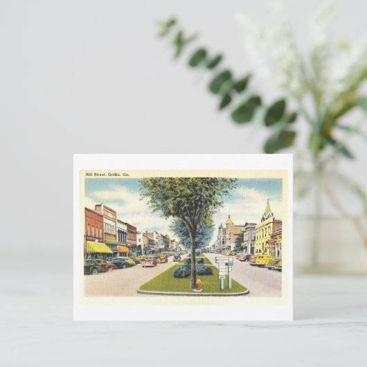 ヒル通りシーンinグリフィン,グルジア,ヴィンテージ ポストカード (スタンド正面)