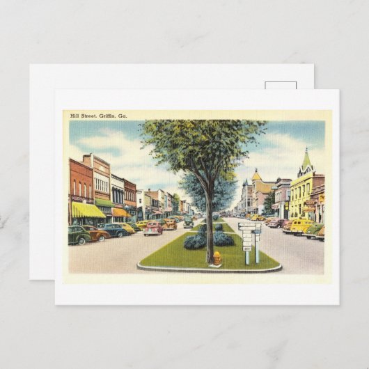 ヒル通りシーンinグリフィン,グルジア,ヴィンテージ ポストカード (正面/裏面)