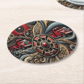 ヒロイックファイアートラックonレザー ラウンドペーパーコースター (アングル)