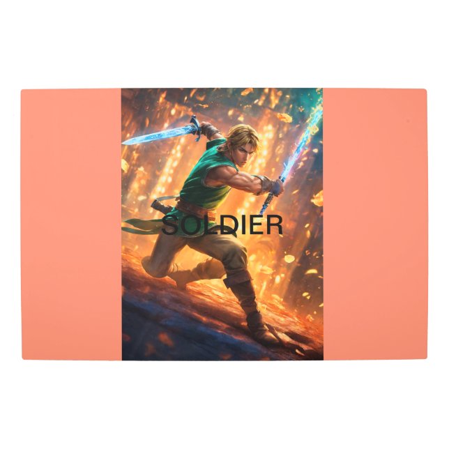 ヒロイックメタルウォールアート： 30"x20"兵士のデザイン メタルプリント (正面)