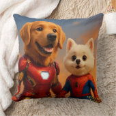 「ヒロイック・ポーズ – 衣装を着たスーパーヒーロー・ドッグ」 クッション (ブランケット)