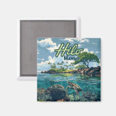 ヒロハワイビッグアイランドカメビーチヴィンテージ マグネット (正面/裏面)