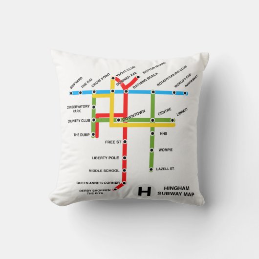 ヒンガムマサチューセッツ州地下鉄マップ装飾用クッション クッション (正面)