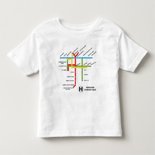 ヒンガム・マサチューセッツ州地下鉄の地図 トドラーTシャツ (正面)