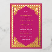 ヒンズエレガントーオーナメントフレームインディアン結婚ズ 箔招待状 (正面)