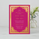 ヒンズエレガントーオーナメントフレームインディアン結婚ズ 箔招待状 (立ち正面)