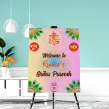 ヒンズーハウスウォーミンググリハプラヴェシュ歓迎サイン