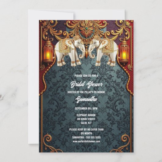 ヒンズー伝統的ヒンディインディアンゾウフローラ 招待状 (正面)