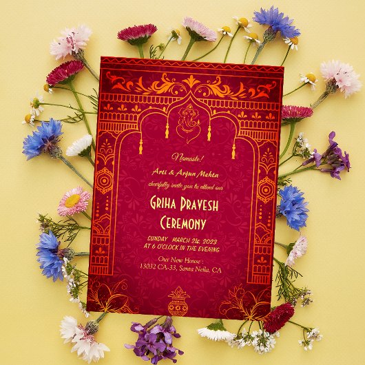 ヒンズー教の新築祝い グリハプラヴェーシュ 黄金のガネーシャI 招待状
