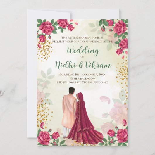 ヒンズー教の結婚式の招待状 & インドの結婚式の招待状 招待状 (正面)