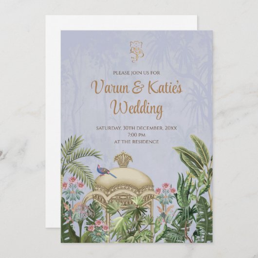 ヒンズー教の結婚式をインディアン招待として 招待状 (正面/裏面)