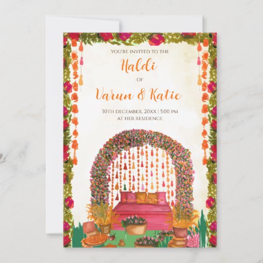 ヒンズー教の結婚式 ハルディ式の招待状 招待状 (正面)