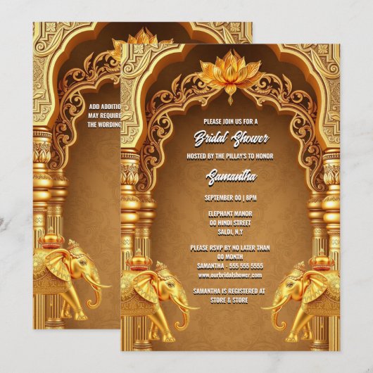 ヒンズー教の金の象と蓮の花アジアの 招待状 (正面/裏面)