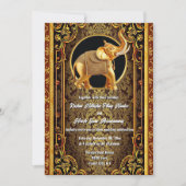 ヒンズー教の黒金ゴールド赤インディアン象エレガント 招待状 (正面)