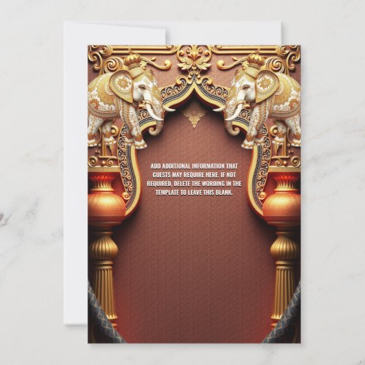 ヒンズー教インディアンゾウ王室のブライダルシャワー 招待状 (裏面)