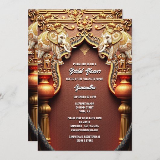 ヒンズー教インディアンゾウ王室のブライダルシャワー 招待状 (正面/裏面)