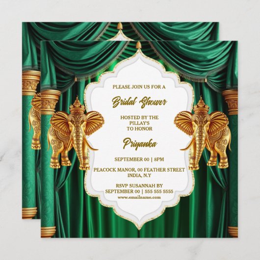 ヒンズー教エメラルドグリーン金ゴールドインディアン象 シーズンカード (正面/裏面)