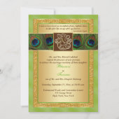 ヒンズー教ゲネシュ緑、金ゴールド孔雀ウェディング招待2 招待状 (正面)