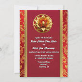 ヒンズー教ハスの花ブルゴーニュ金ゴールドフローラシック 招待状 (正面)