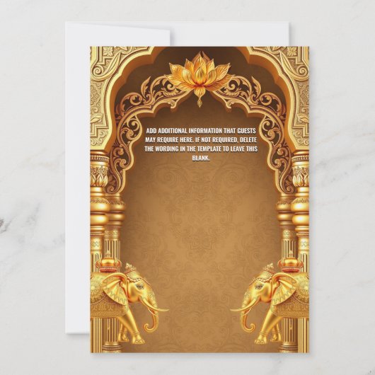 ヒンズー教金ゴールドゾウ蓮の花アジア 招待状 (裏面)