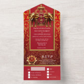 ヒンズー王室のフローラインディアンゾウ赤金ゴールド オールインワン招待状 (内側)