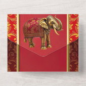 ヒンズー王室のフローラインディアンゾウ赤金ゴールド オールインワン招待状 (裏面)