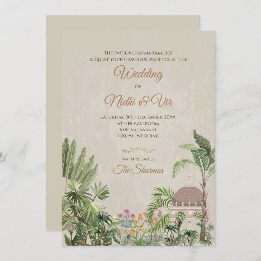ヒンズー結婚式招待状結婚インディアンのカード 招待状 (正面/裏面)