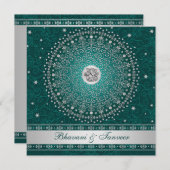 ヒンズー語ガネーシュティール（緑がかった色）、シルバースクールウェディング招待 招待状 (正面/裏面)