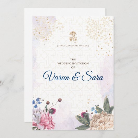 ヒンズー語結婚式招待状とインディアン招待状 招待状 (正面/裏面)