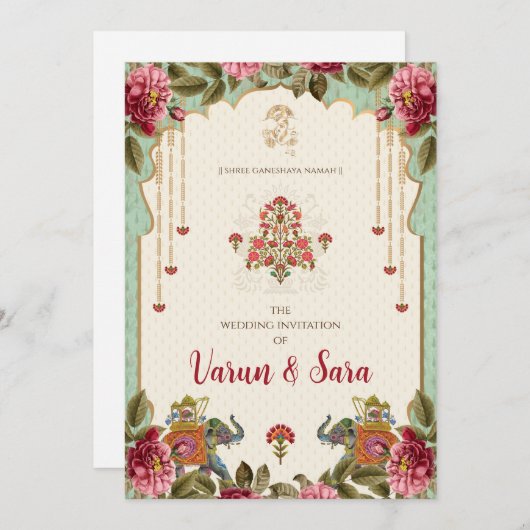 ヒンズー語結婚式招待状とインディアン招待状 招待状 (正面/裏面)