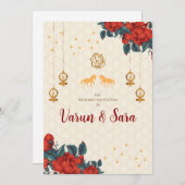 ヒンズー語結婚式招待状とインディアン招待状 招待状 (正面/裏面)