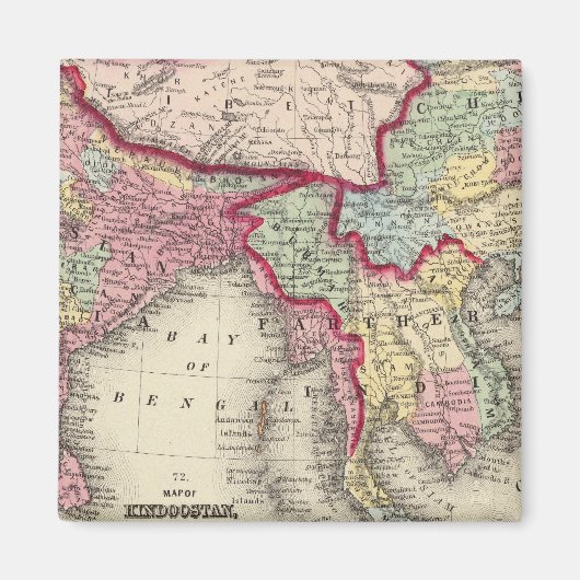 ヒンズー語、遠くインド、中国、チベットの地図 マグネット (正面)