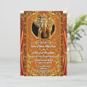 ヒンズー オレンジ ゴールド インドの象 豪華 招待状 (スタンド正面)