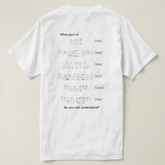 ヒンズー・ミルナー型推論 Tシャツ (デザイン裏面)