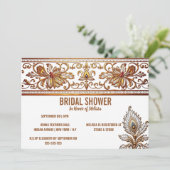 ヒンディインディアン花嫁金ゴールドピーコックフェザーヘナシック 招待状 (スタンド正面)