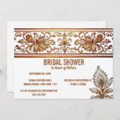 ヒンディインディアン花嫁金ゴールドピーコックフェザーヘナシック 招待状 (正面/裏面)