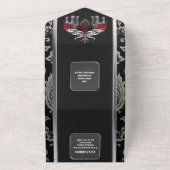 ヒンディヒンドー王室のズインディアンクレストダマスク黒銀 オールインワン招待状 (外側)