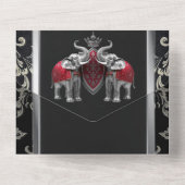 ヒンディヒンドー王室のズインディアンクレストダマスク黒銀 オールインワン招待状 (裏面)