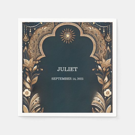 ヒンディヘナメーンディインディアンスタイルブライダルシャワー スタンダードカクテルナプキン (正面)